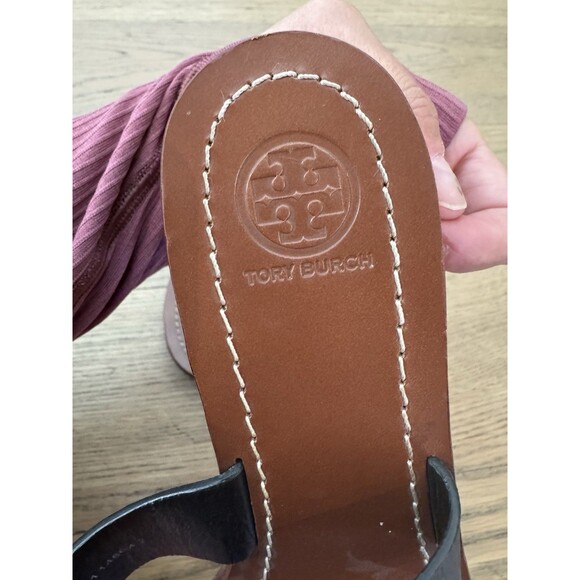 Tory Burch Moore Block Heel Black Leather Thong Sandals - Size 8M - Excellent - Picture 11 of 12
